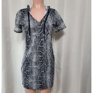 Michael Kors Hooded T Shirt Dress Women's Size S Malachite Gray Snakeskin NWT