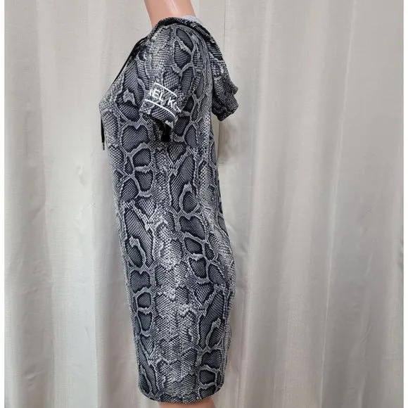 Michael Kors Hooded T Shirt Dress Women's Size S Malachite Gray Snakeskin NWT