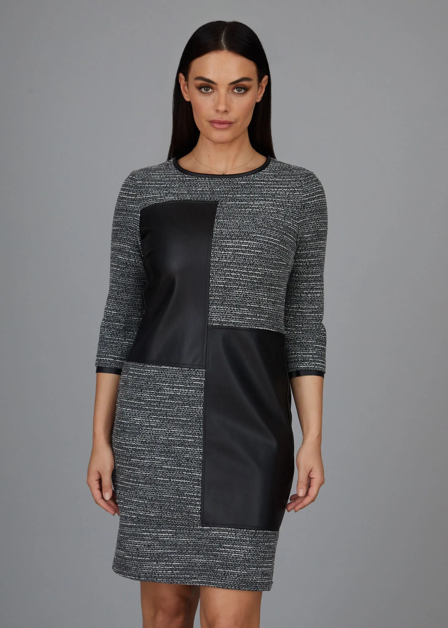 Michaela Patchwork Dress - Boucle Knit