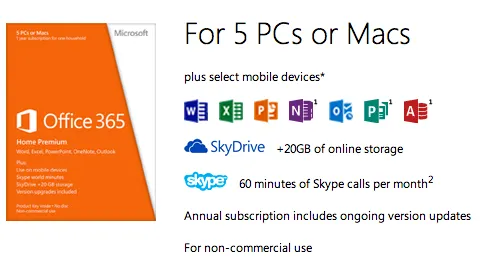Microsoft Office 365 Home Premium [5PCS|1Year] (PC/MAC)