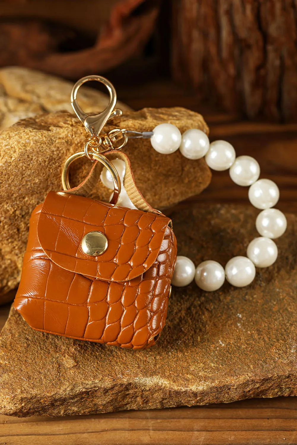 Mist Blue Pearl Beaded Mini Purse Keychain