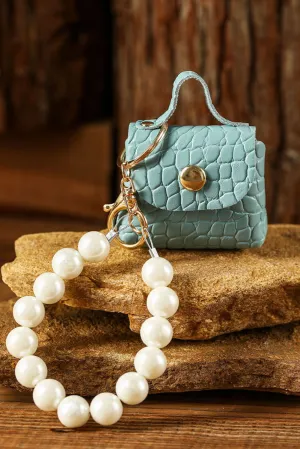 Mist Blue Pearl Beaded Mini Purse Keychain