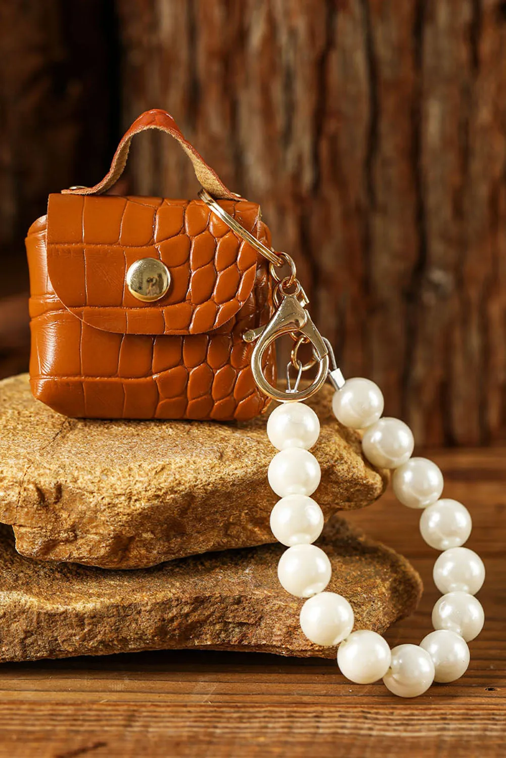 Mist Blue Pearl Beaded Mini Purse Keychain