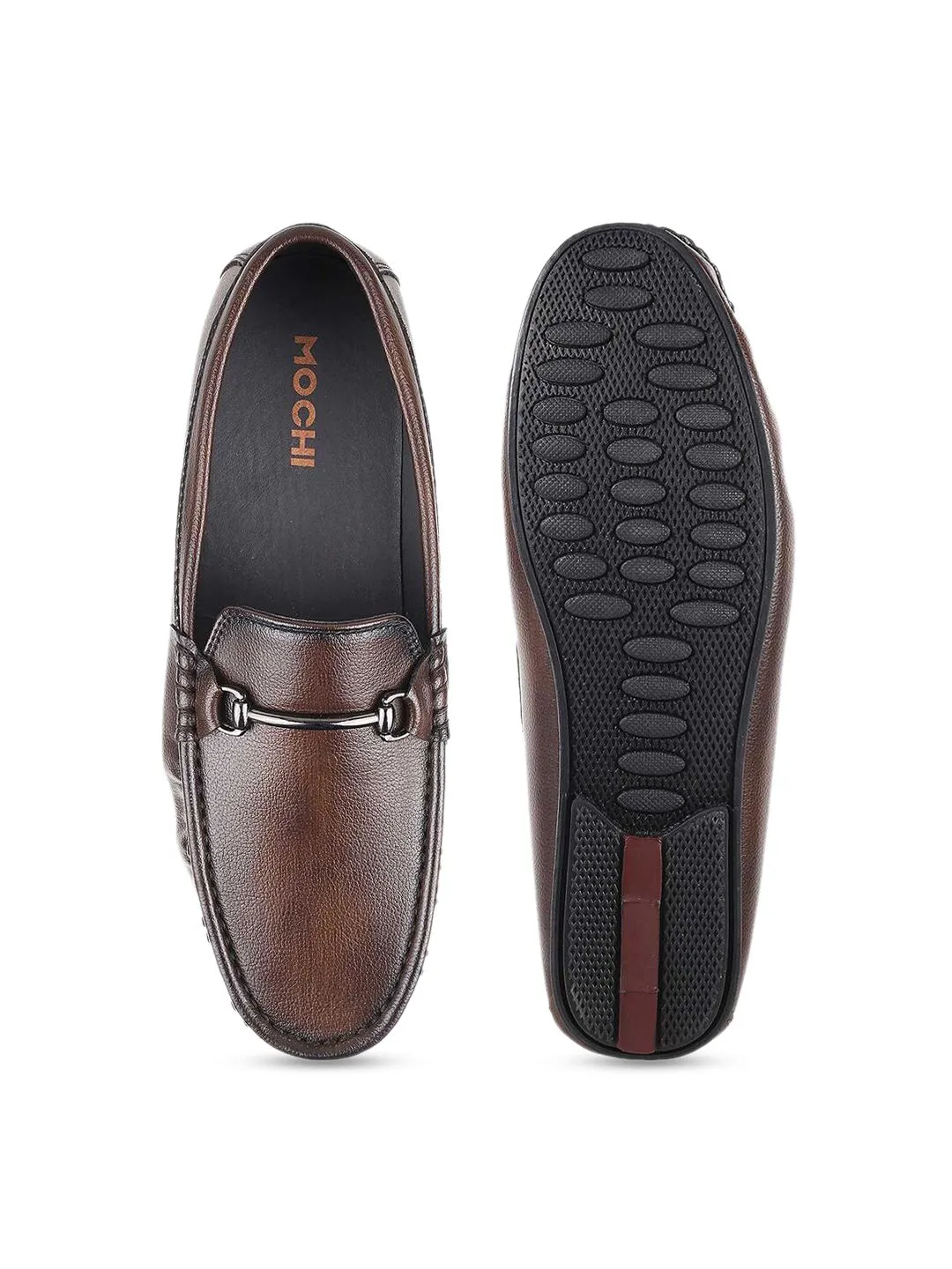 Mochi Men Brown Leather Loafers