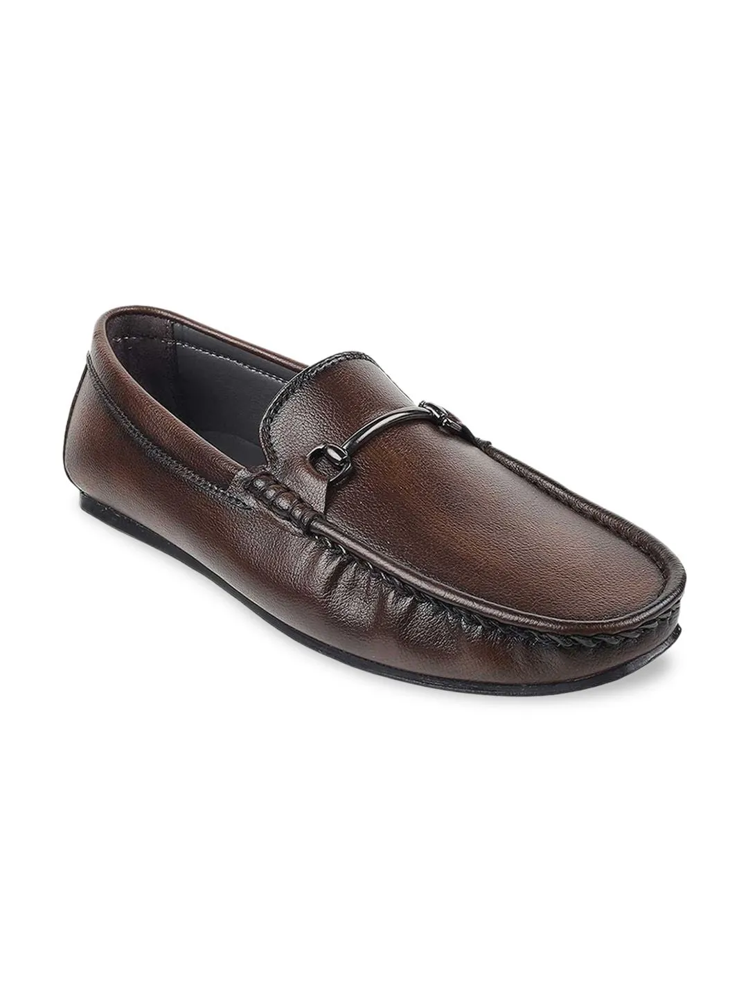 Mochi Men Brown Leather Loafers