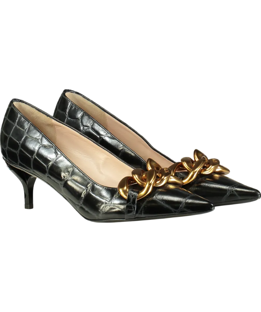 N.21 Black Chunky Chain Embellished Croc Effect Kitten Heels UK 6 EU 39 👠