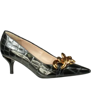 N.21 Black Chunky Chain Embellished Croc Effect Kitten Heels UK 6 EU 39 👠