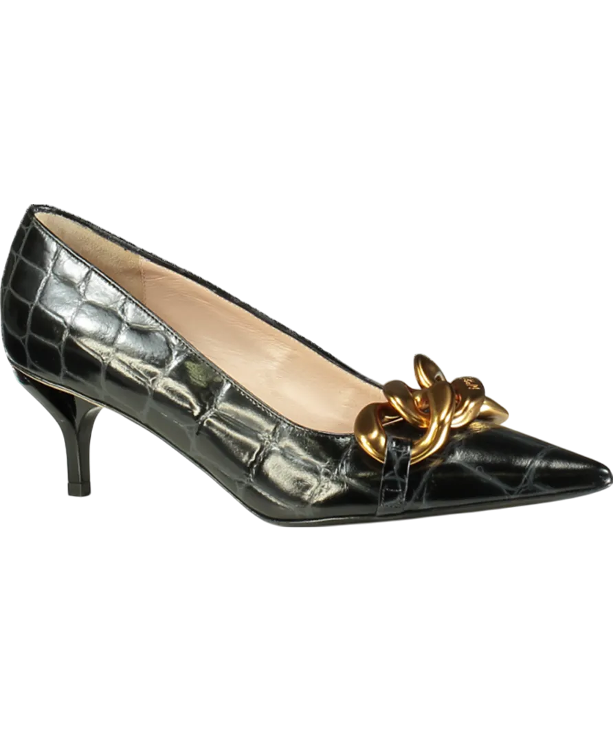 N.21 Black Chunky Chain Embellished Croc Effect Kitten Heels UK 6 EU 39 👠