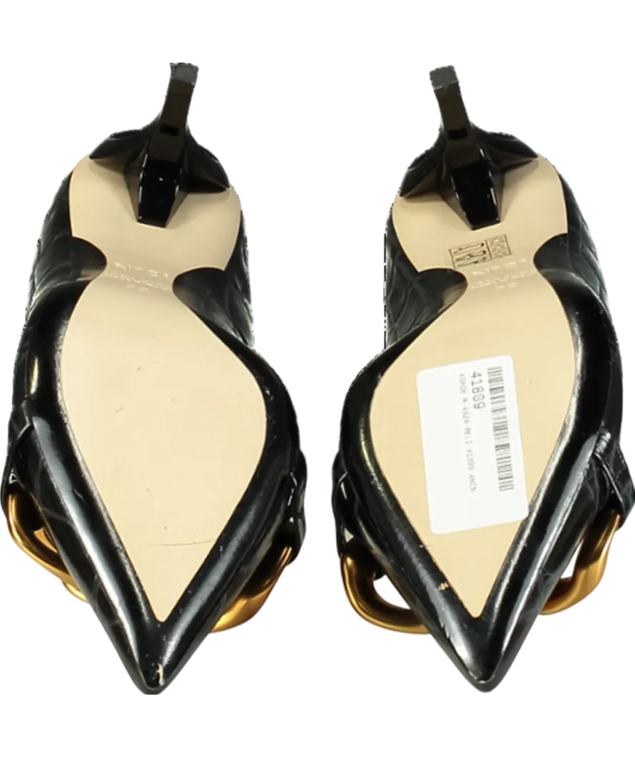 N.21 Black Chunky Chain Embellished Croc Effect Kitten Heels UK 6 EU 39 👠