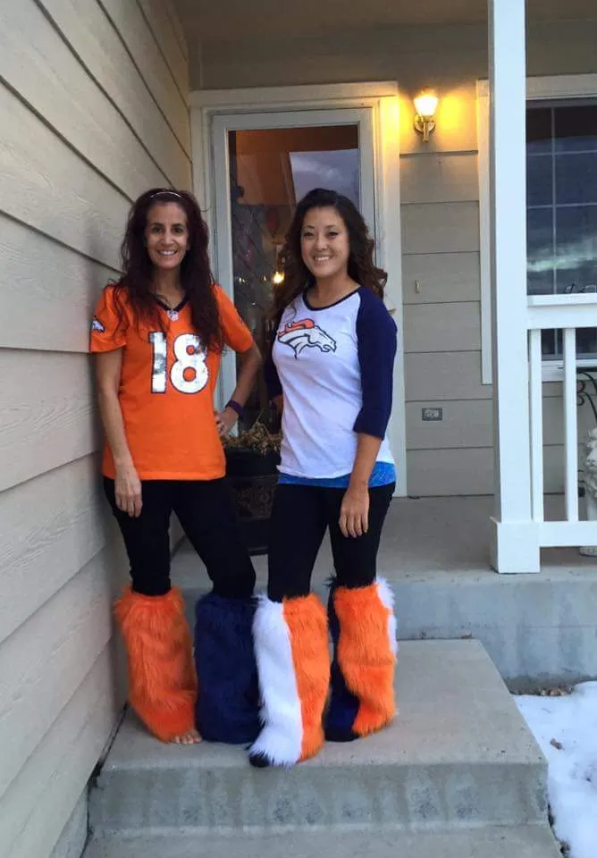 Navy & White Faux Fur Leg Warmers - Game Day Booties