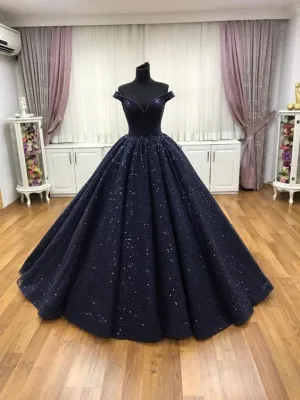 Navy Blue Ball Gown Prom Dresses Long Sexy Prom Dress   fg2770
