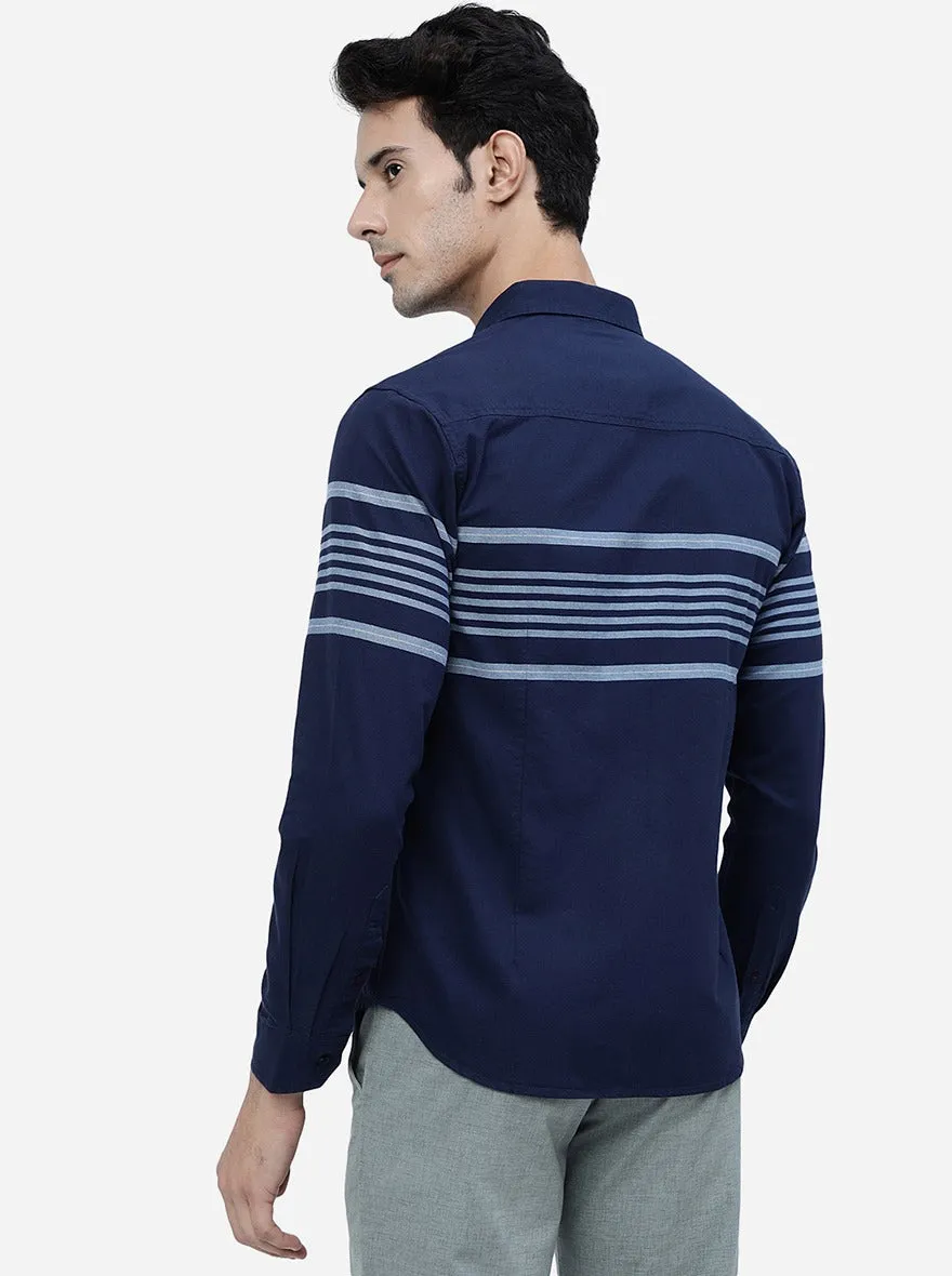 Navy Blue Striped Slim Fit Casual Shirt | Greenfibre