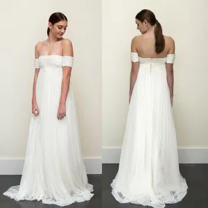 New Arrival Off Shoulder Lace Wedding Dress, Charming Tulle A-Line Backless Wedding Dress, D808