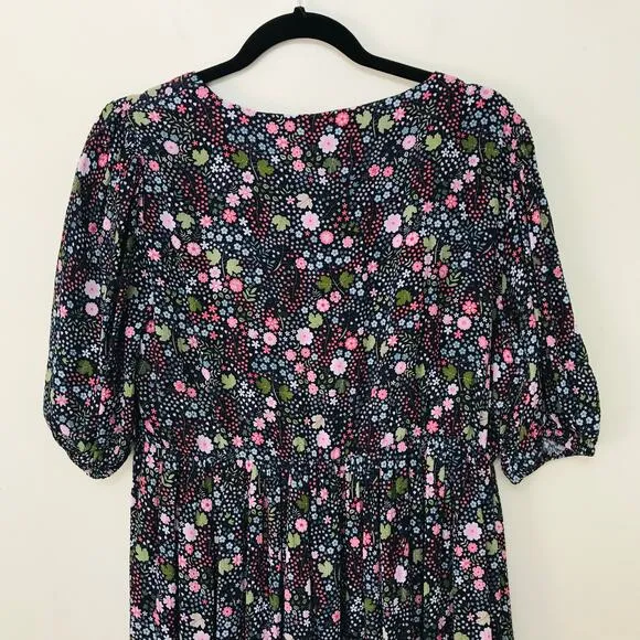 New Celina Moon Tiered Midi Dress Black Floral Dress Women's Size L