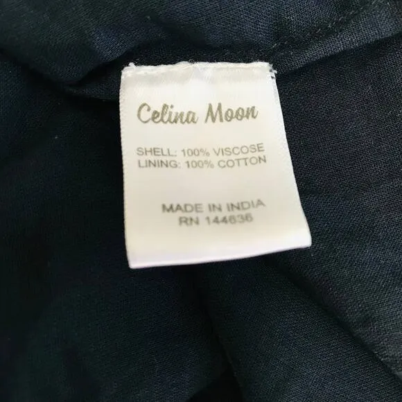 New Celina Moon Tiered Midi Dress Black Floral Dress Women's Size L
