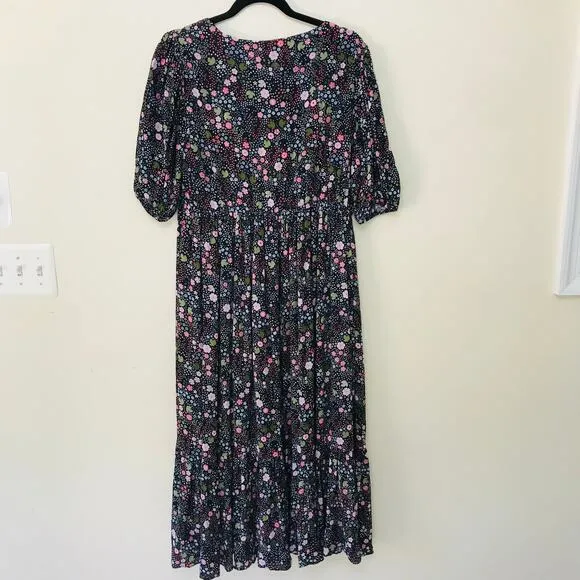 New Celina Moon Tiered Midi Dress Black Floral Dress Women's Size L