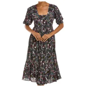 New Celina Moon Tiered Midi Dress Black Floral Dress Women's Size L