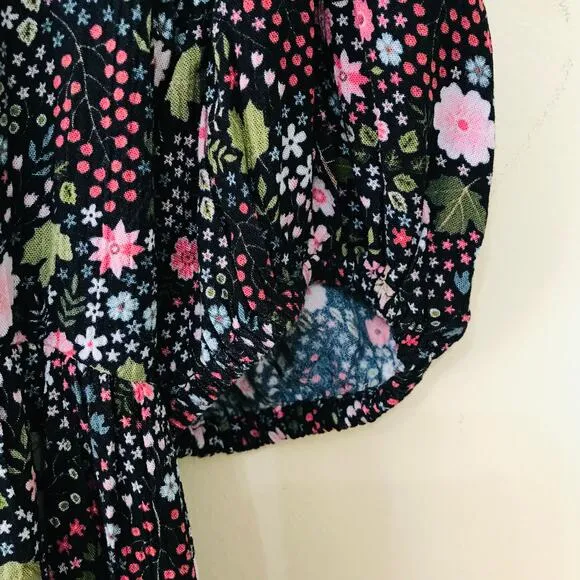 New Celina Moon Tiered Midi Dress Black Floral Dress Women's Size L