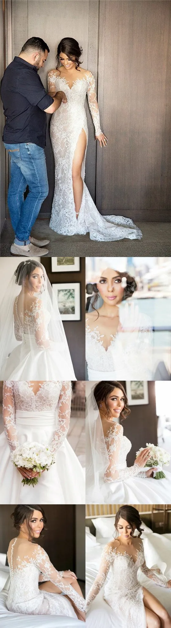 New Full Lace Split Mermaid Long Sleeeve Wedding Dresses, PDY0112
