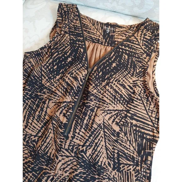 NEW! Garnet Hill Iris Tencel Dress Tan &amp; Black With Zipper Accent Size XS $129