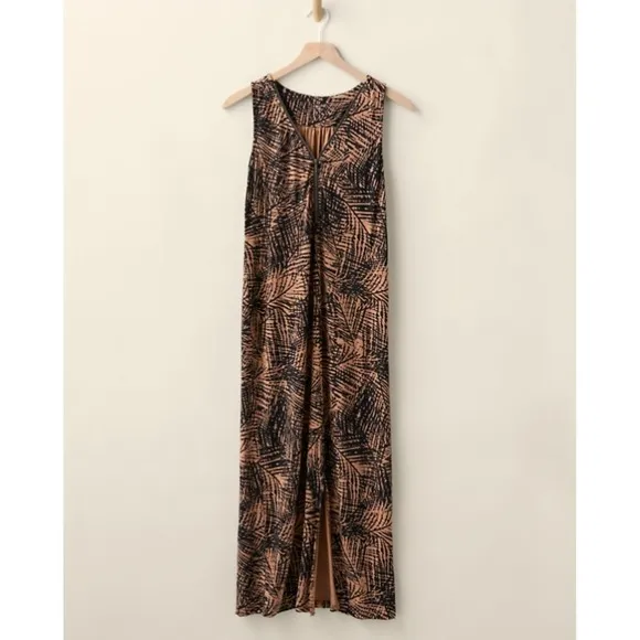 NEW! Garnet Hill Iris Tencel Dress Tan &amp; Black With Zipper Accent Size XS $129