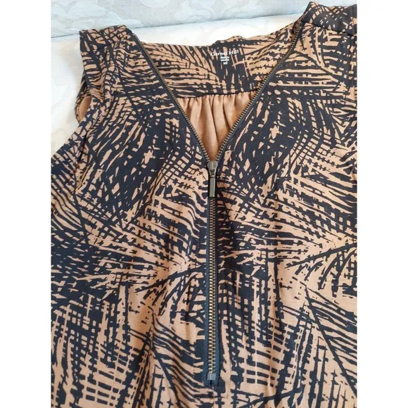 NEW! Garnet Hill Iris Tencel Dress Tan &amp; Black With Zipper Accent Size XS $129