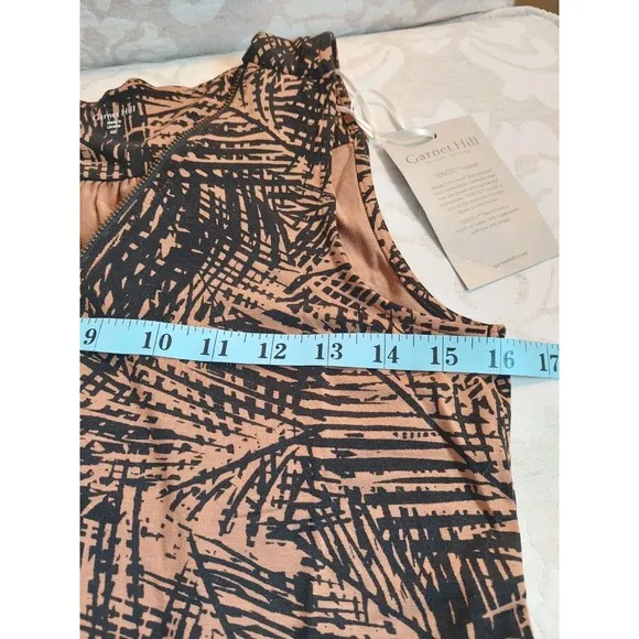 NEW! Garnet Hill Iris Tencel Dress Tan &amp; Black With Zipper Accent Size XS $129