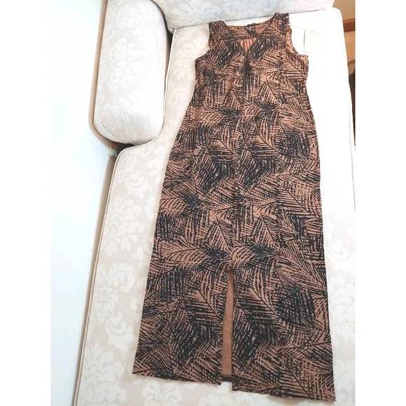 NEW! Garnet Hill Iris Tencel Dress Tan &amp; Black With Zipper Accent Size XS $129