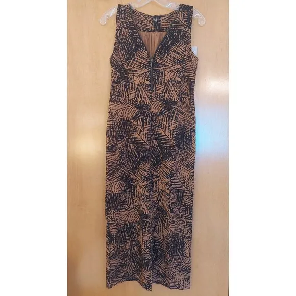 NEW! Garnet Hill Iris Tencel Dress Tan &amp; Black With Zipper Accent Size XS $129
