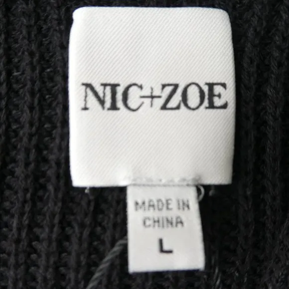 NEW Nic Zoe Black Knit Sweater Cardigan Shell Buttons Ostrich Feather Cuffs L
