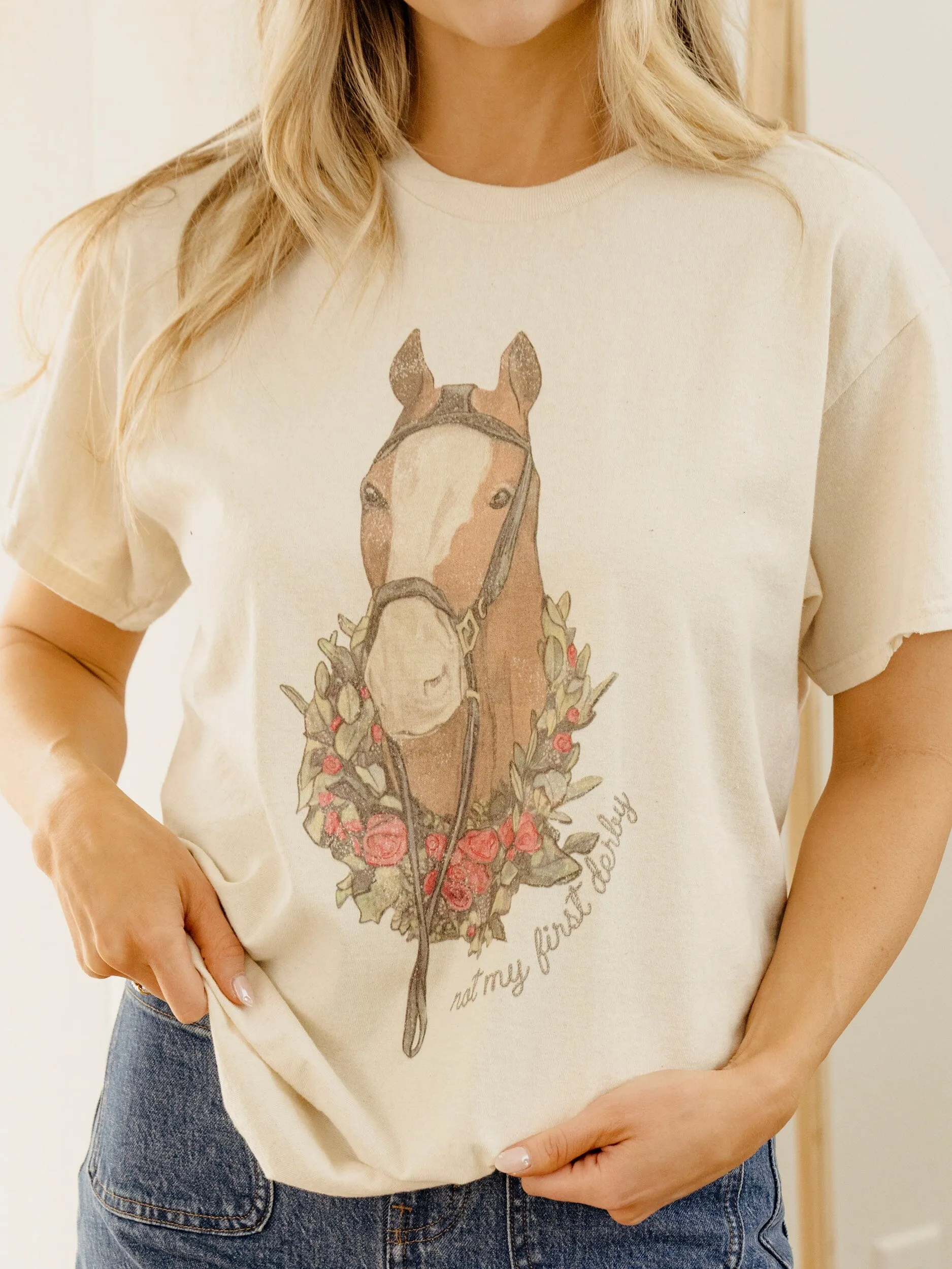 Not My First Derby Off White Thrifted Tee