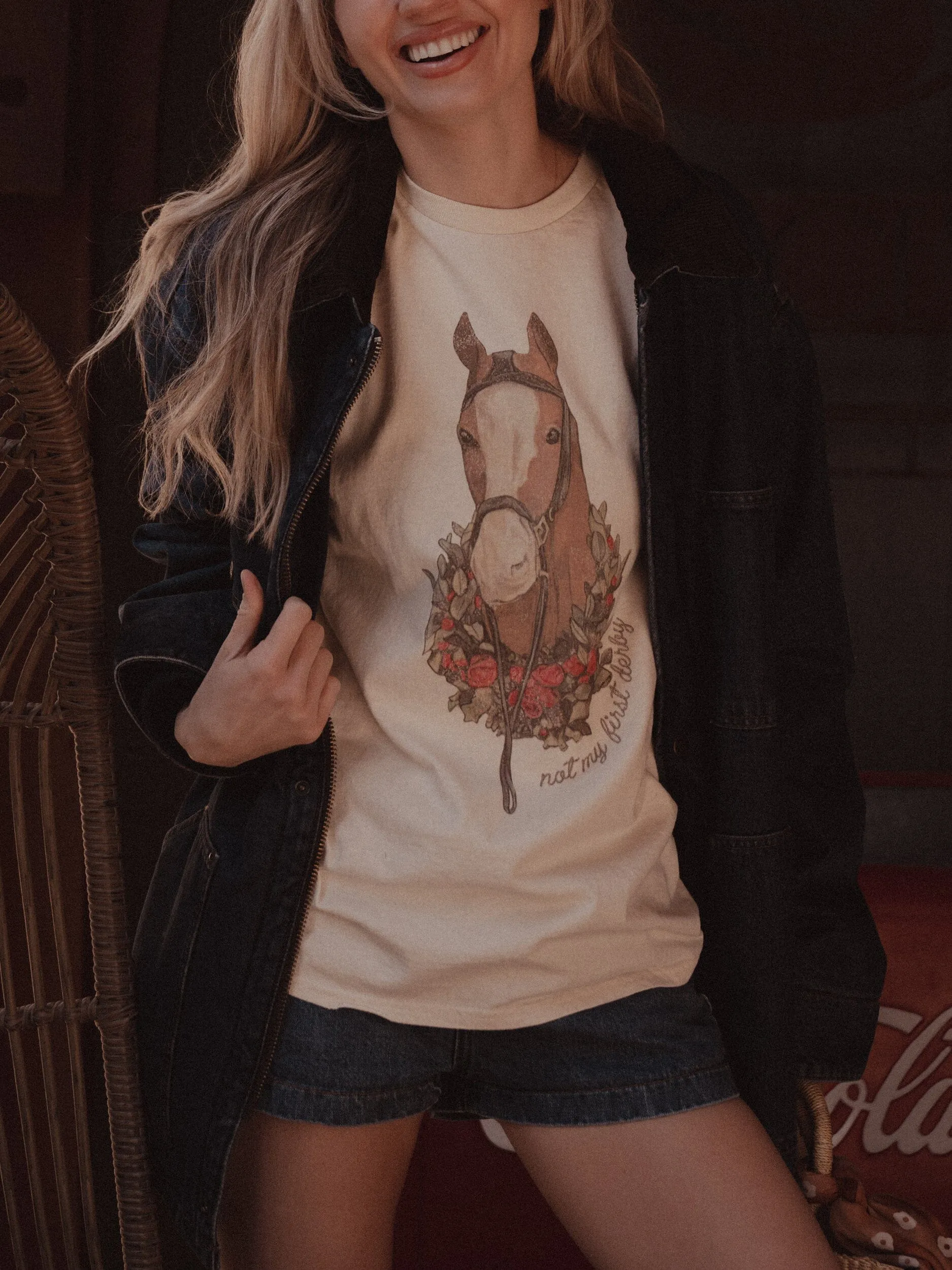 Not My First Derby Off White Thrifted Tee