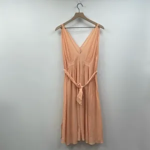 NWT &amp; Other Stories Woven Gauze Sleeveless Pleated V-Neck Midi Dress Orange 10