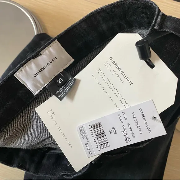 ✨NWT Current/Elliott Black The Stiletto Yuma Slit Step Hem Skinny Jeans Size 28