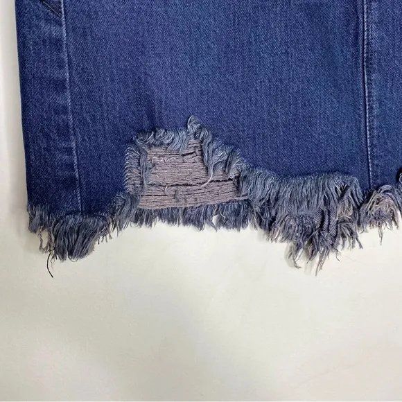 ✨NWT Good American Dark Wash Blue High Rise Frayed Hem Denim Jean Mini Skirt 26