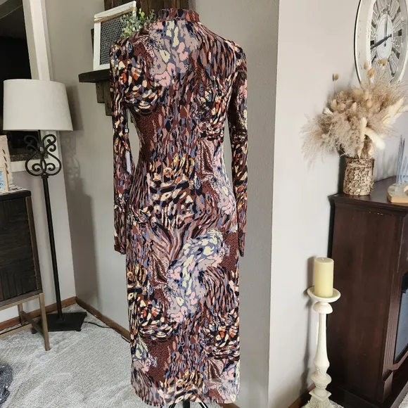 NWT Laundry by Shelli Segal Chic Animal Print Long Sleeve Midi Dress
