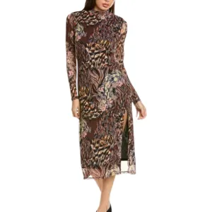 NWT Laundry by Shelli Segal Chic Animal Print Long Sleeve Midi Dress