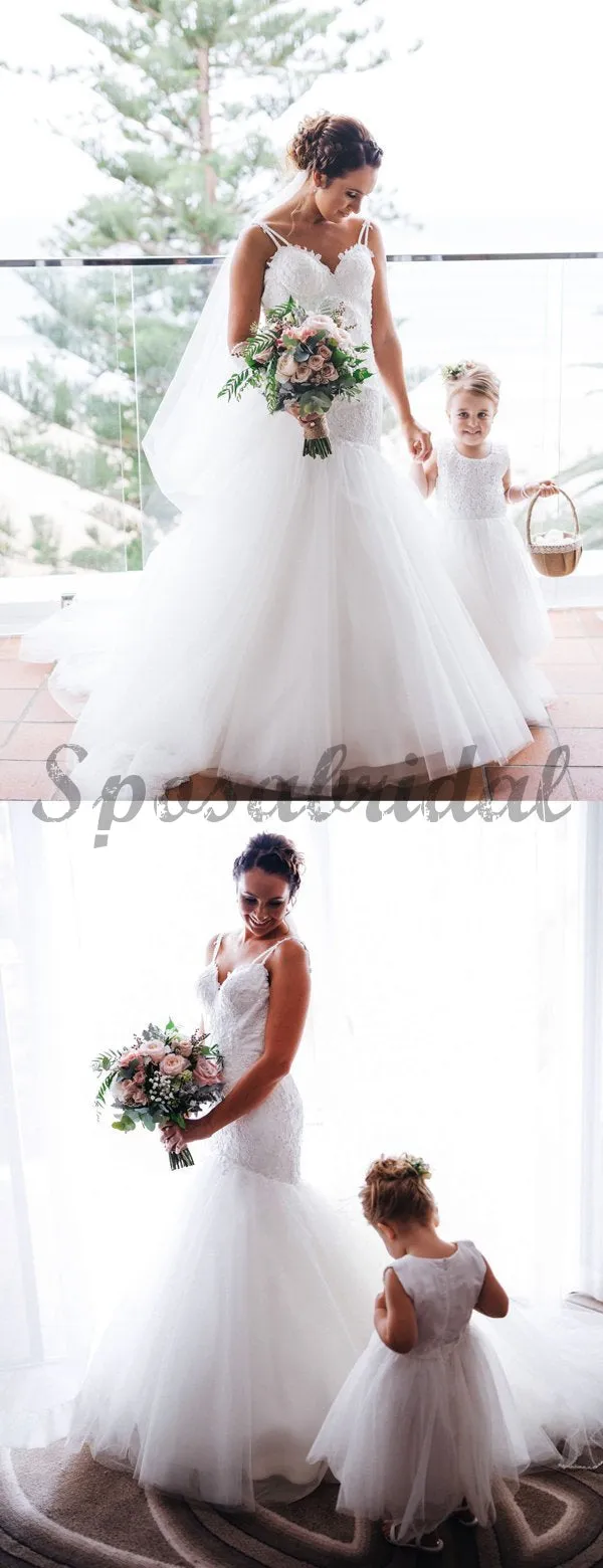 Off White Lace Tulle Spaghetti Strap Mermaid Wedding Dresses WD365