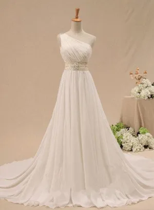 One Shoulder Chiffon Beaded Prom Dresses , Beautiful Party Gowns, Formal Dresses
