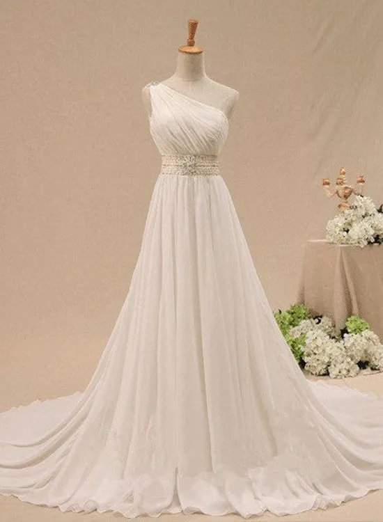 One Shoulder Chiffon Beaded Prom Dresses , Beautiful Party Gowns, Formal Dresses