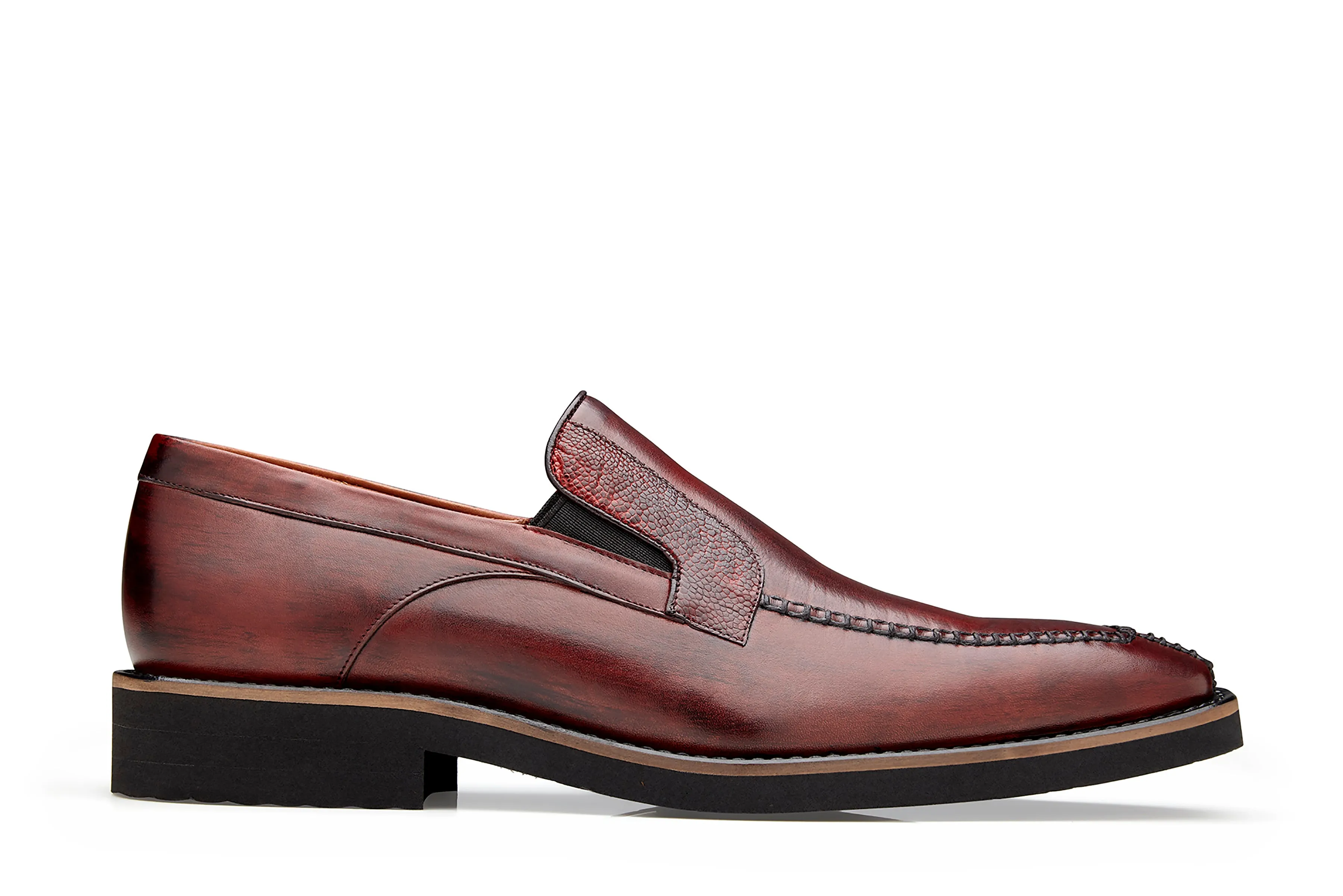 Ostrich and Italian Calf Slip-On with an Ultra Light Rubber Sole