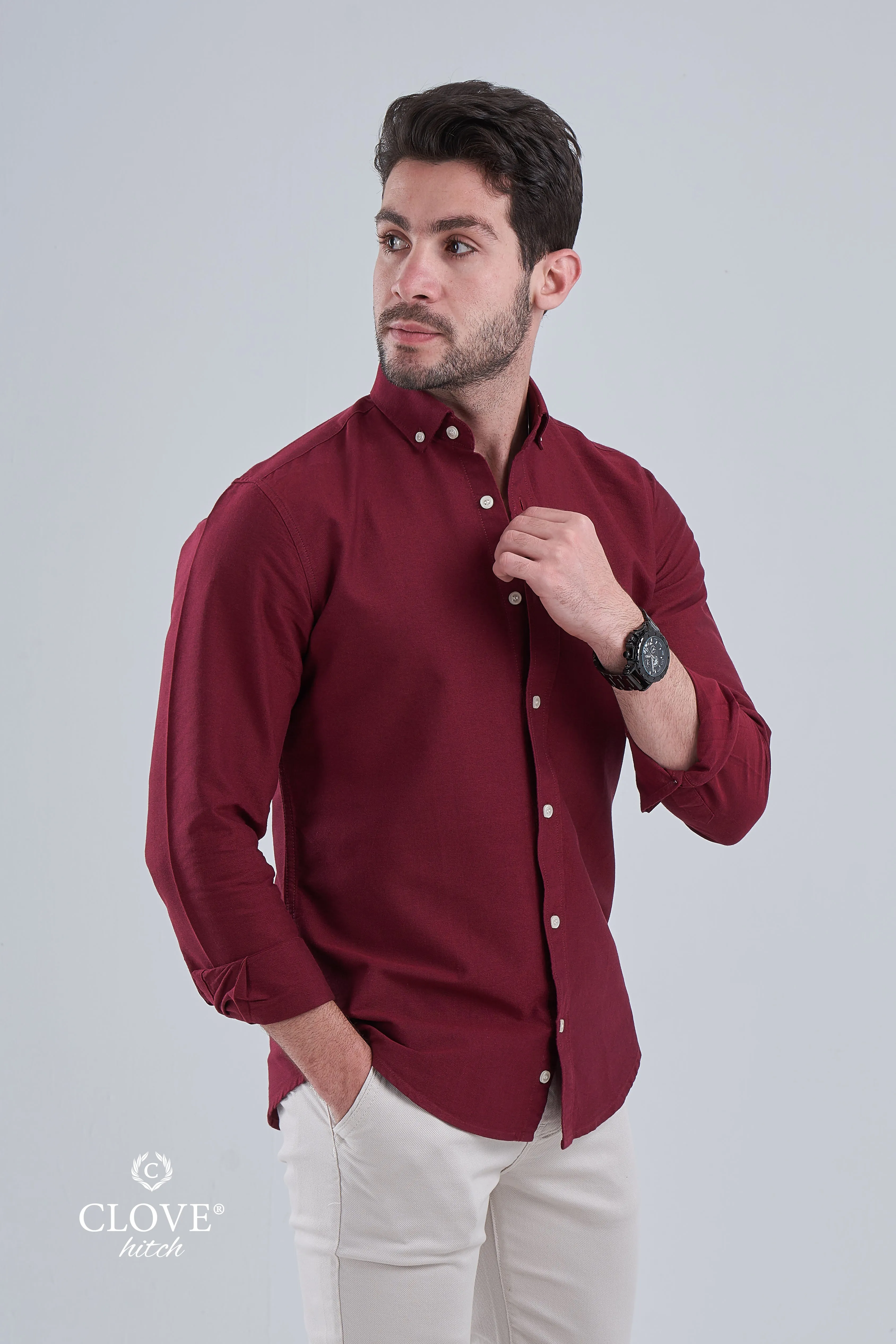Oxford Cotton Shirt (No Pocket) - Maroon