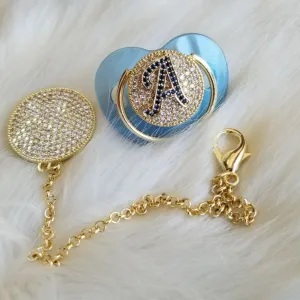 Pacifier with First Letter of Baby Name with Crystals