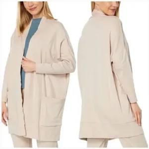 PACT Cardigan Organic Cotton Airplane Open Front Cream Sweater Pockets S/M