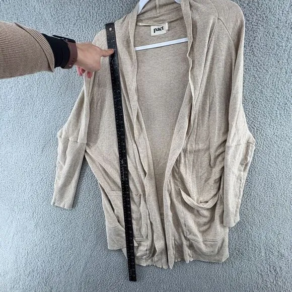 PACT Cardigan Organic Cotton Airplane Open Front Cream Sweater Pockets S/M