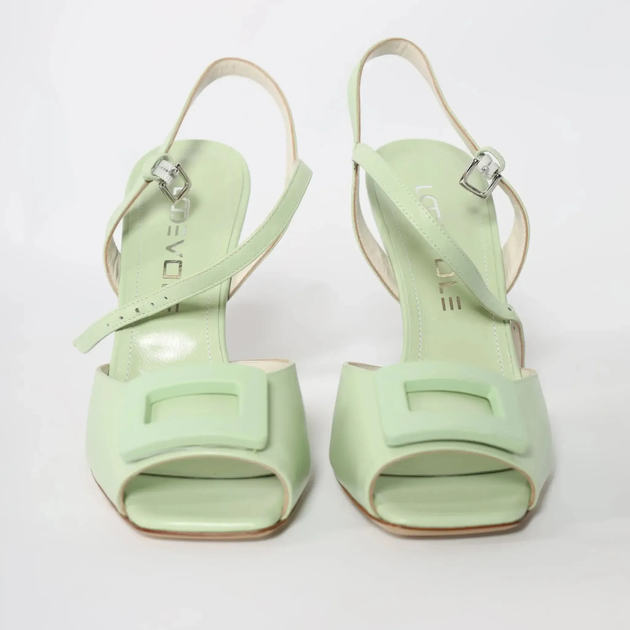 Pastel Green Peep Toe Embellished Leather Women's Italian Sandals