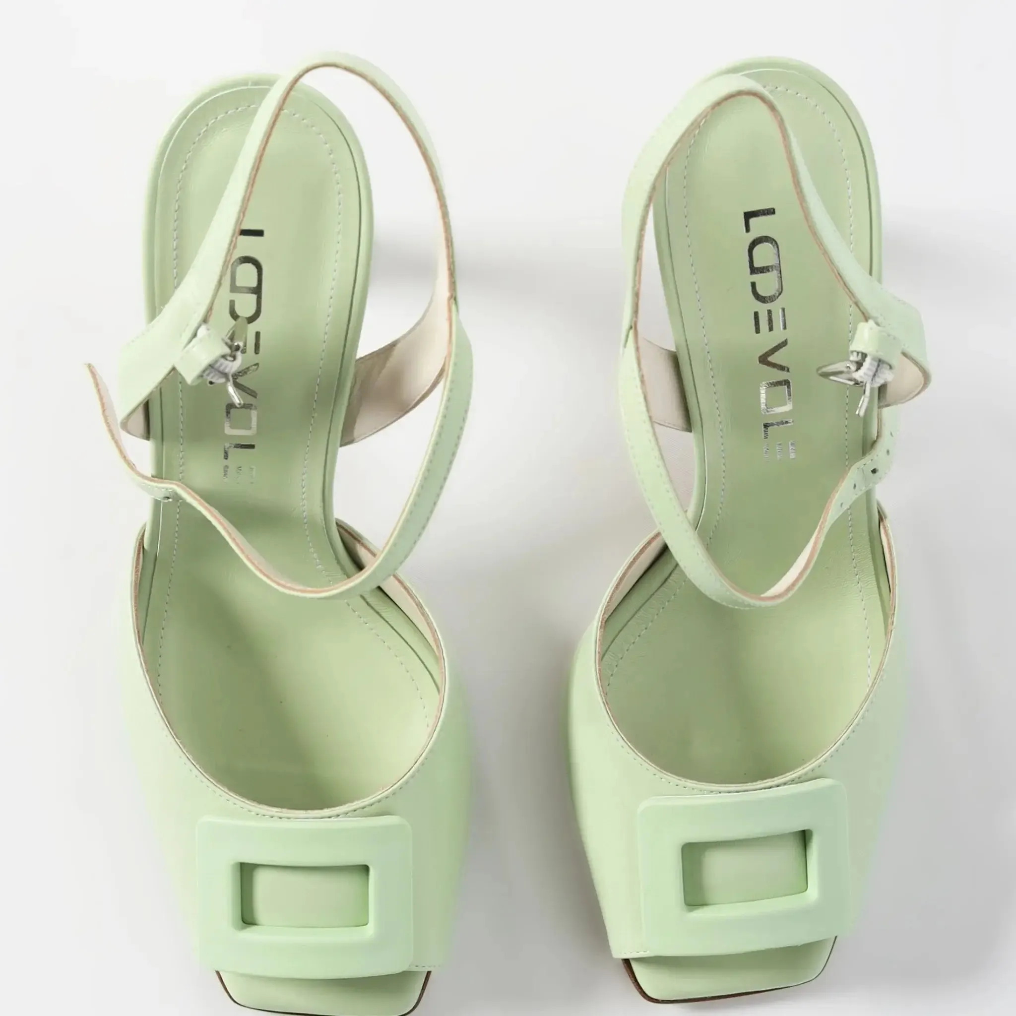 Pastel Green Peep Toe Embellished Leather Women's Italian Sandals