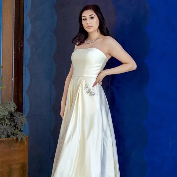 Pastel Yellow Formal Evening Prom Dress Gown