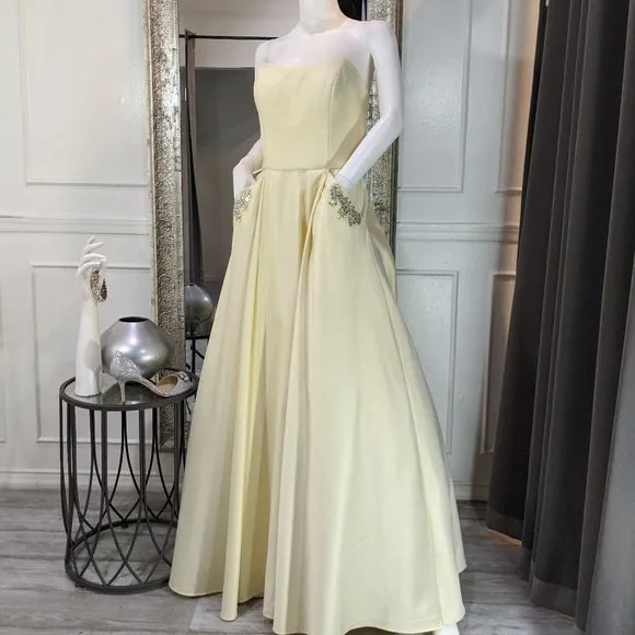 Pastel Yellow Formal Evening Prom Dress Gown