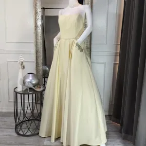 Pastel Yellow Formal Evening Prom Dress Gown